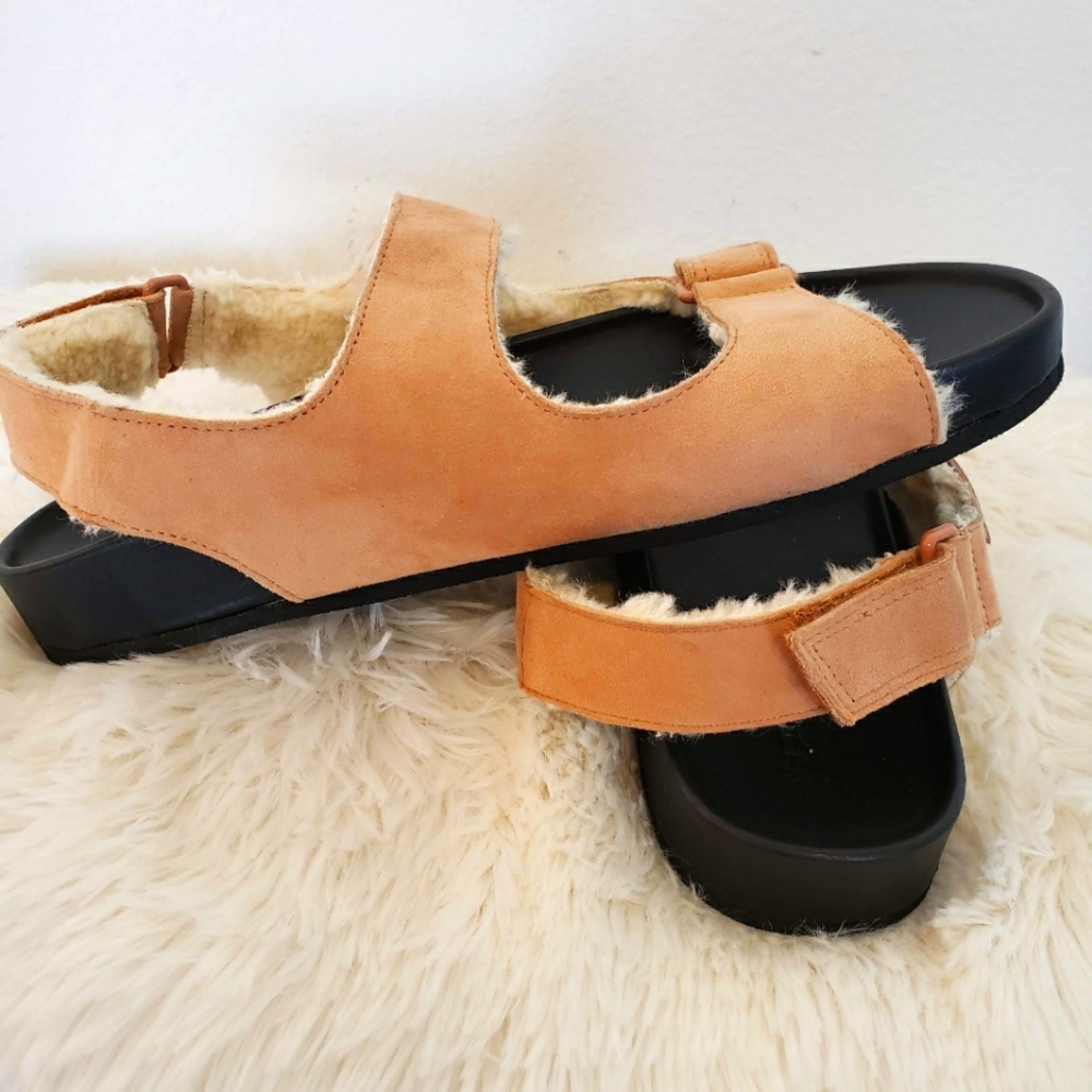 WHO WHAT WEAR Ally Suede Sherpa Lined Tan Strappy Sandals--NEW--7.5 - Picture 4 of 10
